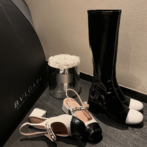 Good Morning Fan Fan Marie Treasurys Antique Bump Color Small Leather Shoes 2022 New women Bright Leather Display High Display Slim boots