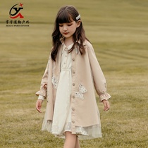 Girls windbreaker coat children's 2022 new spring dress foreign style children's spring and autumn long English style children's clothing