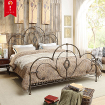 Haner European-style wrought iron bed 1 2 meters iron frame bed double bed environmental protection antique paint iron bed package installation