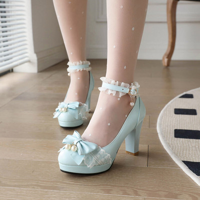 taobao agent Japanese blue spring and autumn Lolita Lolita Fairy Girl Student Single Shoes Leather Shoes High Heel Words Deduction
