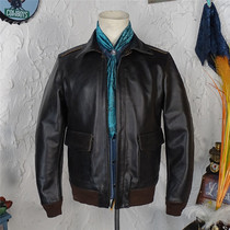 Black tea core old old cowhide leather leather leather men A2 flight service redo old leather good wear ten years