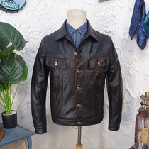 Long-line cowboy leather leather leather jacket mens two-pocket denim storm riding leather jacket locomotive jacket