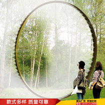 Outdoor garden stainless steel ring spray sculpture custom mirror luminous moon abstract hollow round ornaments
