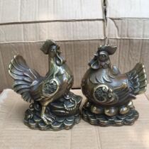 Pure bronze chicken a pair of antique solid bronze ware Merchants Nafu Chicken lettue Chicken family Grand Giulian Home Decorative Pendulum