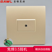 Type 86 single hole 3 5 audio panel Gold Multimedia welding-free headphone socket AV dual channel wall panel