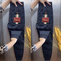 Winter men wear cotton pants Net Red Tide brand down cotton warm leg pants fashion fashion brand Diamond casual trousers