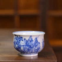 Yu Yin Kiln Yu Guowang made a blue and white figure Xiyue Jiangling Lingtu large furnace type Cup Single Cup