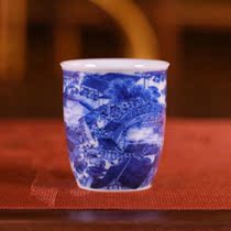 Yu Yin kiln Yu Guowang made micro-painting blue and white Qingming Shanghe picture smell Cup Single Cup