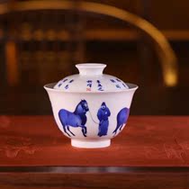 Zhichun kiln Blue and White three horses map bowl (Hua Yixuan)