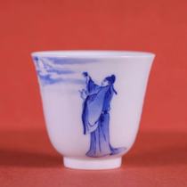 Yu Yin Kiln Yu Yin calligraphy and painting blue and white Li Bai will enter the wine and smell Cup Single Cup (Hua Yixuan)