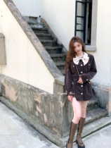 csk Cupid gray Dai sweetheart Vintage retro girl velvet bow coat female winter temperament waist
