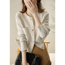 Spring new vini retro pearl buckle bright silk rhomboid g small * fragrant knit cardiovert small jacket female ELZY51383