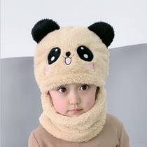Autumn and Winter Childrens scarf one cute super cute boy and girl child Bear coral velvet ear cap hat