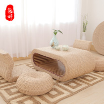 Rattan woven straw coffee table window table Japanese Wood tatami tea table combination tea table Kang table floor table small table