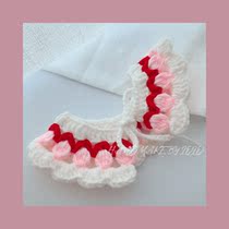 Rice scum hand made strawberry sweetheart pet collar cat dog bib wool crochet Tulip