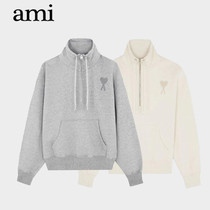 Ami Paris solid color lapel zipper couple long sleeve pullover size love embroidery simple mens and womens sweatshirt