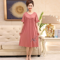 Mom night dress Modal pajamas womens summer middle-aged and elderly short-sleeved thin mid-length skirt plus-size dress