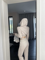 labels casual suit 21ss short hooded zipper top sweater jacket cross pants waist straight pants female