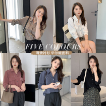  Sister K homemade (silky shirt)Huaer satin lapel single breasted wild solid color shirt female