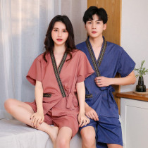 Khan steam suit bathrobe cotton high-grade Ramie mens and women cardigan sauna bath plus size health suit kimono foot bath suit