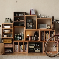 Cherry wood solid wood lattice frame creative combination modern simple corner a few sides a few storage lattice Black Walnut Square