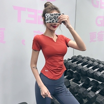  Net red running sports top womens short-sleeved V-neck tight-fitting quick-drying fitness T-shirt elastic thin yoga suit half sleeve new