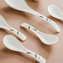 Japanese household ceramic spoon Long handle spoon Large soup spoon Rice shovel Large soup porcelain spoon Eating spoon spoon Small soup spoon