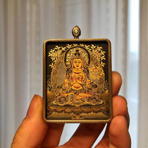 Hand-painted thangka pendant with Buddha card Tibetan life Buddha Yellow Fortune God Green Tara amulet Zakiram