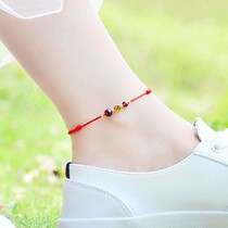 Anklet female summer red rope Garnet transfer beads handmade red and black woven foot rope transfer beads Lady girlfriends pair