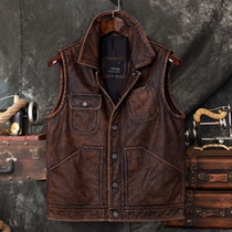American tooling vest Amei Kazi stone mill old pure cowhide leather leather leather vest spring and autumn