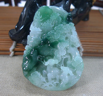 Jade natural A goods finished Myanmar jade ice glutinous jade pendant old type floating flower mountain water brand carving gift