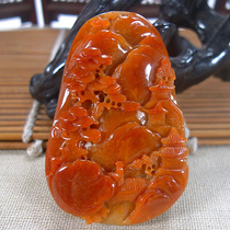Emerald natural A goods finished Burmese jade ice glutinous jade pendant red Feiyu landscape brand old carving collection