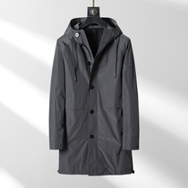 Windbreaker Men Long 2021 Spring and Autumn New Korean Hooded Slim Top Business Windproof Thin Casual Jacket