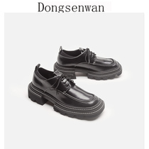 Small C small leather shoes womens K British style single shoes 2021 Autumn New thick heel lace up square head thick bottom Derby shoes