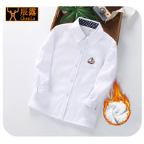 Elementary school students plus velvet shirts boys long-sleeved autumn and winter thickened warm inch clothing childrens baby performance childrens clothing school uniform tide