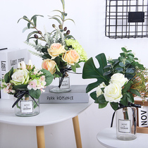 Nordic Small Fresh Fake Flowers Simulation Flowers Living Room Glass Small Vase Decorations Hem of the Rose Table floral decoration