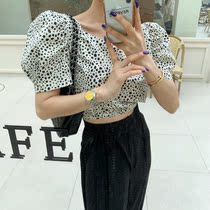 Situ Korea East Gate 2021 summer new square collar bubble sleeve wave dot foreign-style shirt