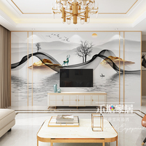Bamboo wood fiber integrated wallboard TV background Wall new Chinese landscape artistic conception line simple light luxury wall panel