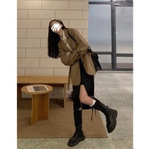  Coffee loose suit jacket 2021 spring and autumn thin design sense niche Korean version of the temperament small suit two-piece suit