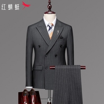 Red Dragonfly suit suit suit mens two-piece business dress Korean trend suit groom groom wedding dress