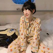 Korea ins bear pajamas female autumn new fresh cute long sleeve trousers casual cardigan home suit