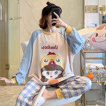 Pajamas womens long sleeves Spring and Autumn Korean students cute thin size loose sweet casual two-piece home clothes