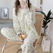 New soft sister pajamas female students Spring and Autumn Winter long sleeve trousers loose floral floral home clothes sweet can be worn outside