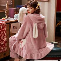 Winter pajamas female coral velvet thickened warm two-piece set casual cute student size home clothes can be worn outside