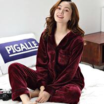 Winter coral velvet pajamas ladies padded flannel cardigan plus size fashion Home suit can be worn outside to keep warm