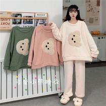 Fall and Winter Pajamas Women in Red Set plus thickening students cute cartoon sweet home dress two pieces