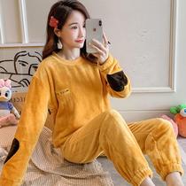 Pajamas female autumn and winter thickened coral velvet pajamas female flannel home clothing cute cartoon Korean long sleeve suit