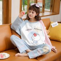 Cotton spring and autumn pajamas ladies long sleeve cotton autumn and winter can be worn outside cotton cute home wear suit