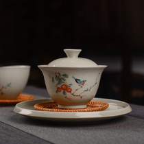 Zhiyutang cover Bowl single hand-painted osmanthus ceramic tea bowl large tea cup not hot hand plant ash kung fu tea set