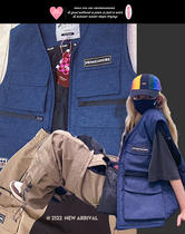 QLEO original Japanese Cowboy blue windproof waterproof vest Japanese loose big pocket snow suit men and women snow season new products